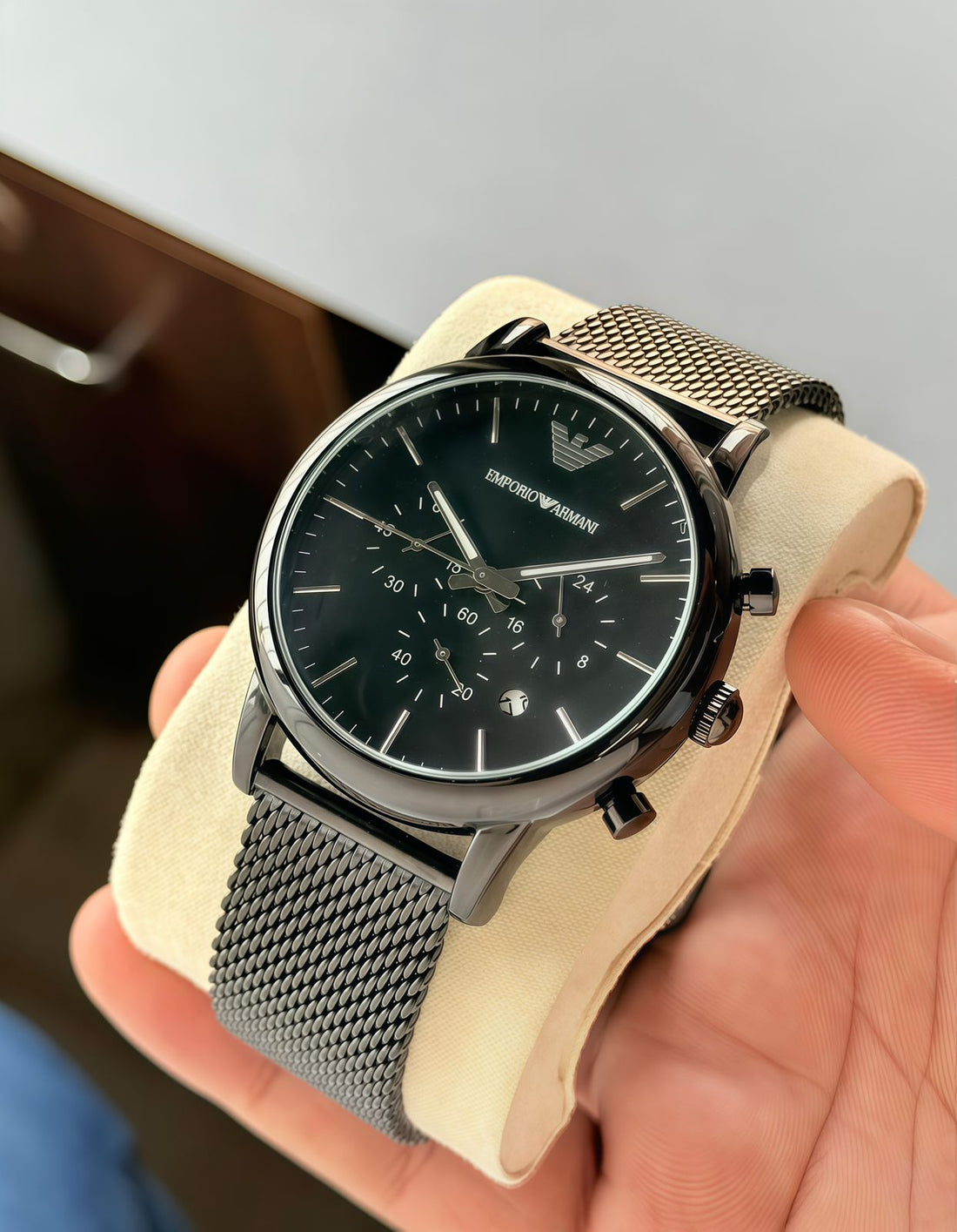 Premium Blue Dial Men’s Chronograph Watch with Steel Mesh Strap
