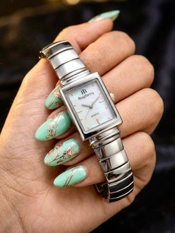 Elegant Women’s Rectangle Analog Watch with Silver Metal Strap