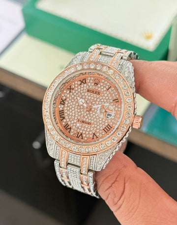 Luxury Rose Gold Crystal Studded Women’s Bracelet Watch