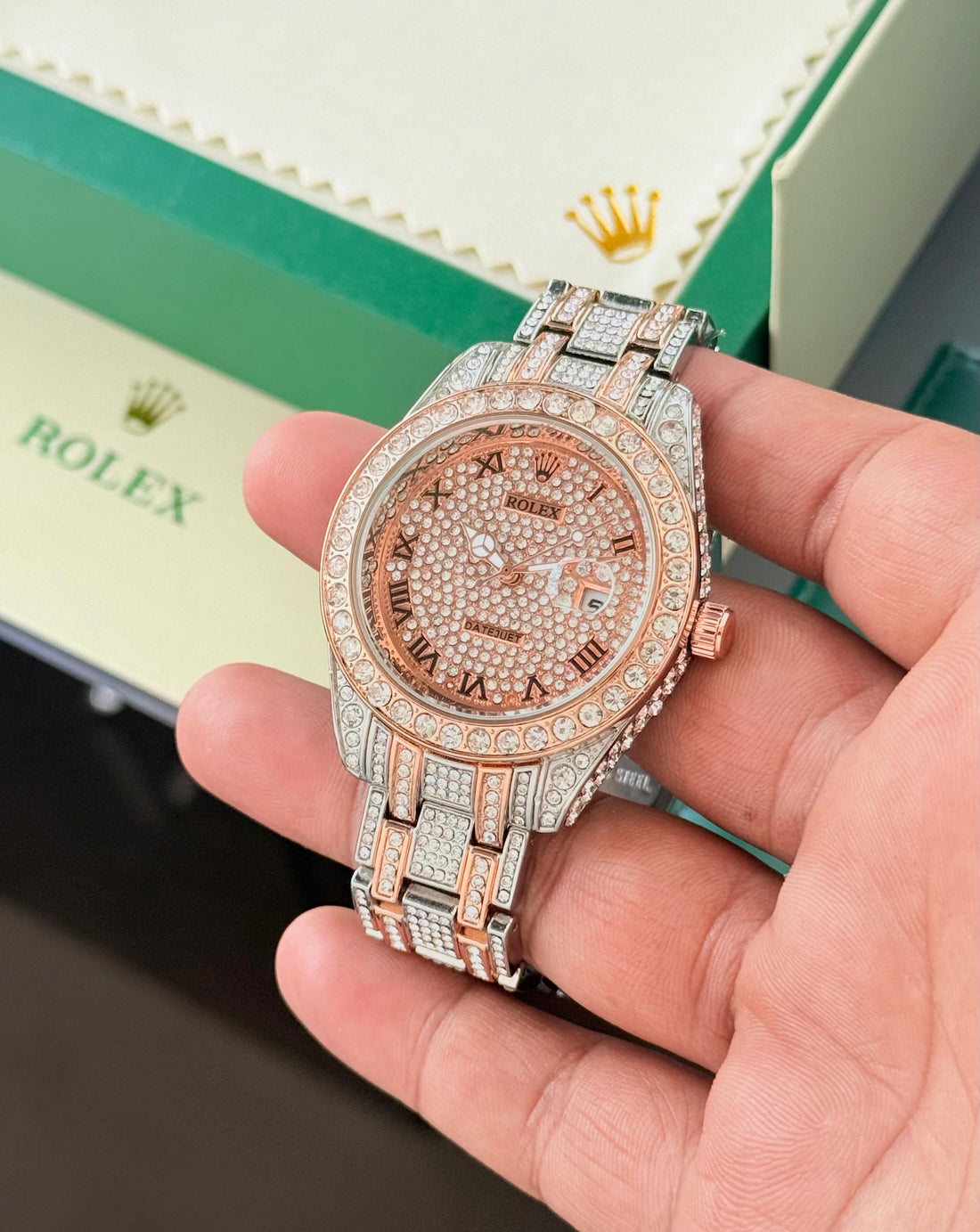 Luxury Rose Gold Crystal Studded Women’s Bracelet Watch