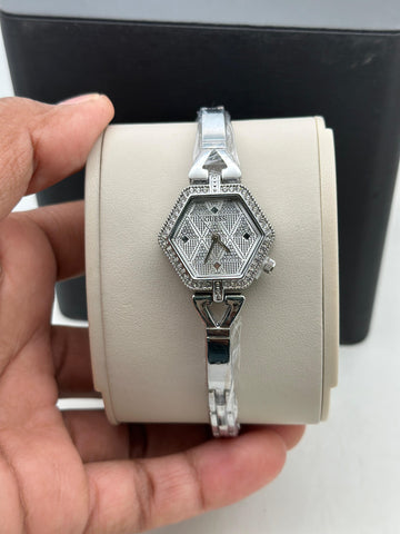 Elegant Silver Hexagon Bracelet Watch for Women