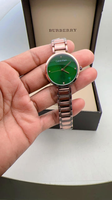 Premium Green Dial Rose Gold-Tone Analog Watch for Women