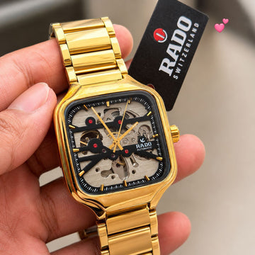 Luxury Gold Stainless Steel Skeleton Dial Analog Watch for Men