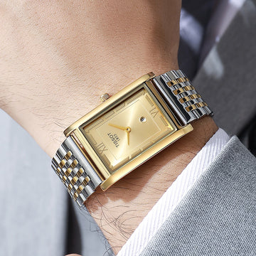 Men's Premium Rectangular Two-Tone Analog Wrist Watch