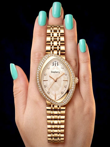 Women's Oval Crystal Analog Watch