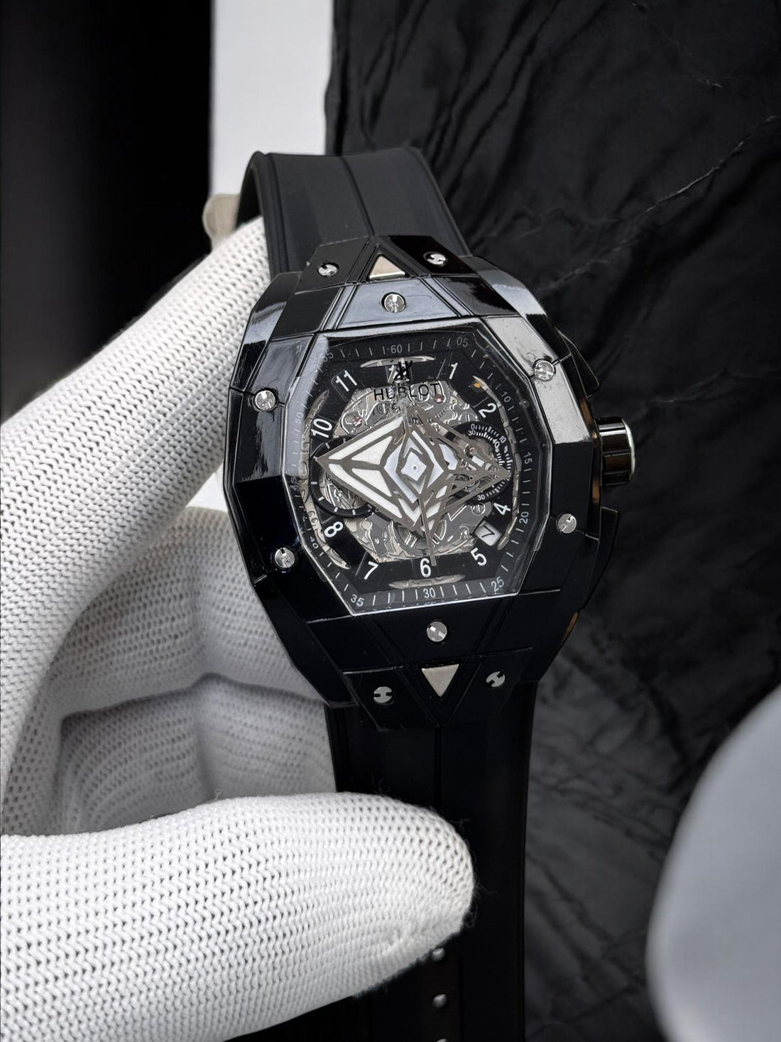 Luxury Green Transparent Skeleton Dial Wrist Watch | Hublot-Style Silicone Strap Fashion Watch for Men
