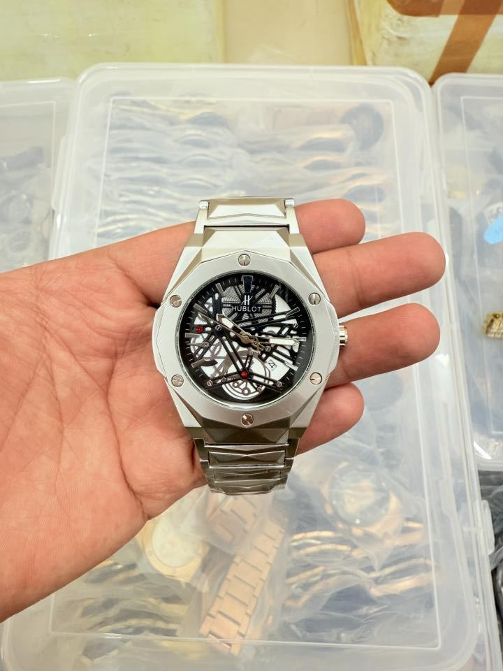 Luxury Skeleton Dial Stainless Steel Analog Watch for Men | Premium Metal Strap Wristwatch