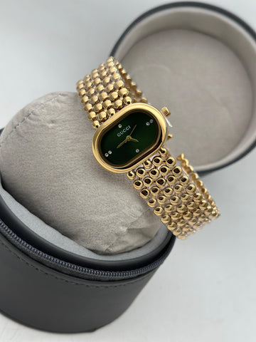 Luxury Women’s Wrist Watch – Gucci Style Oval Dial | Two-Tone Stainless Steel Strap