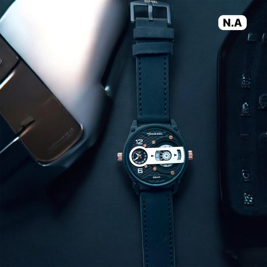 Diesel Premium Dual Dial Analog Men's Wristwatch with Brown Leather Strap