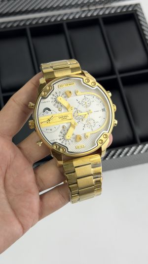 Diesel Big Dial Analog Men’s Watch with Multi-Time Display & Stainless-Steel Strap – Gold